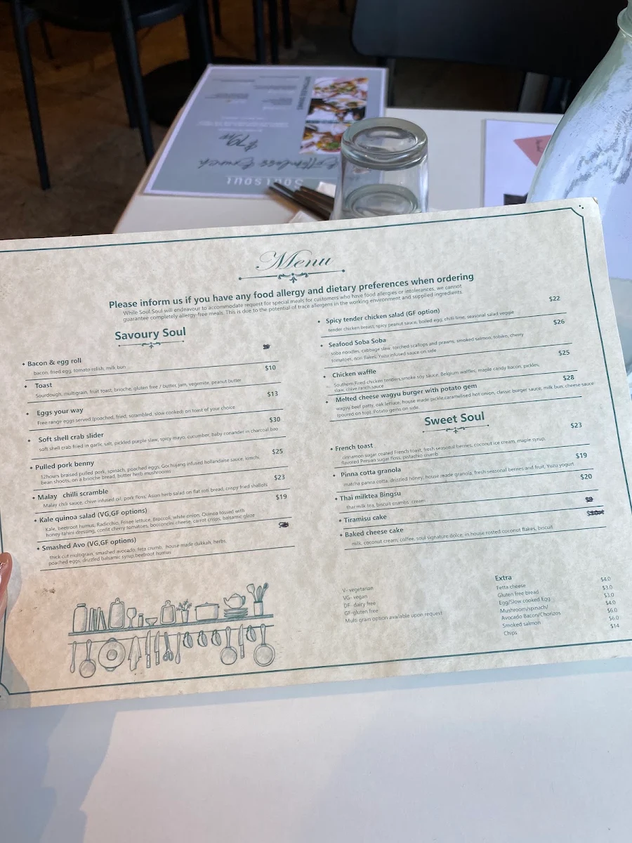 Menu, Soul Soul Cafe
