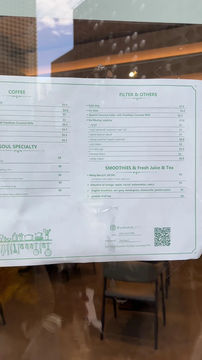 Menu, Soul Soul Cafe