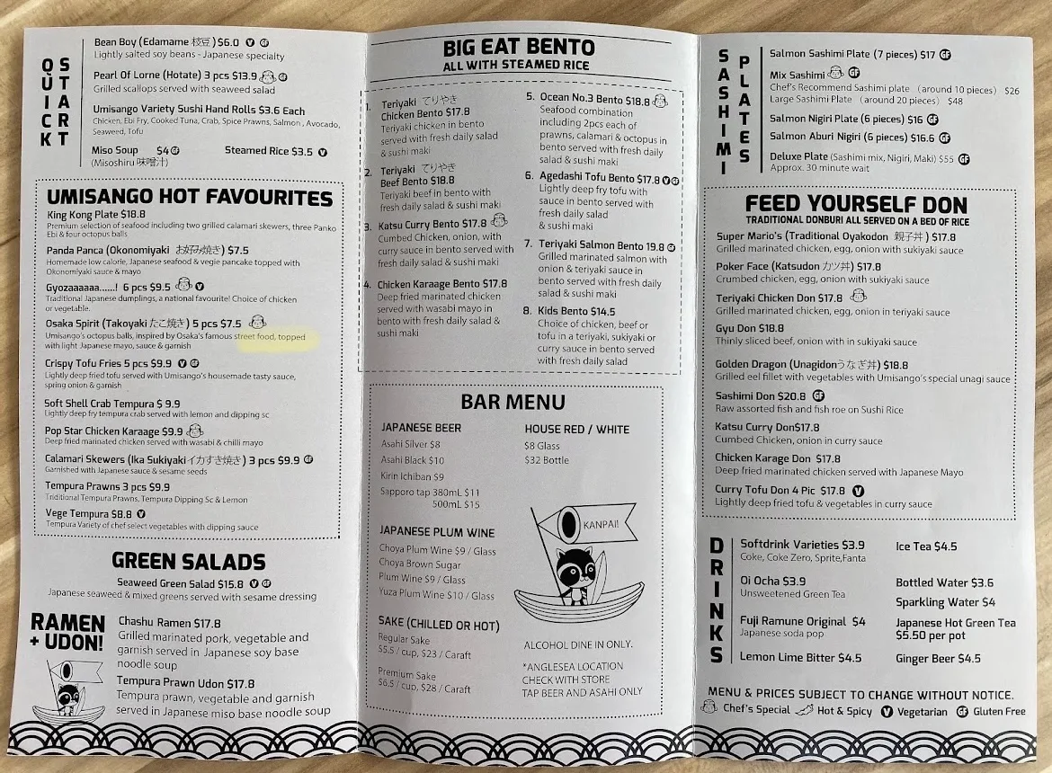 Menu, Umisango Anglesea