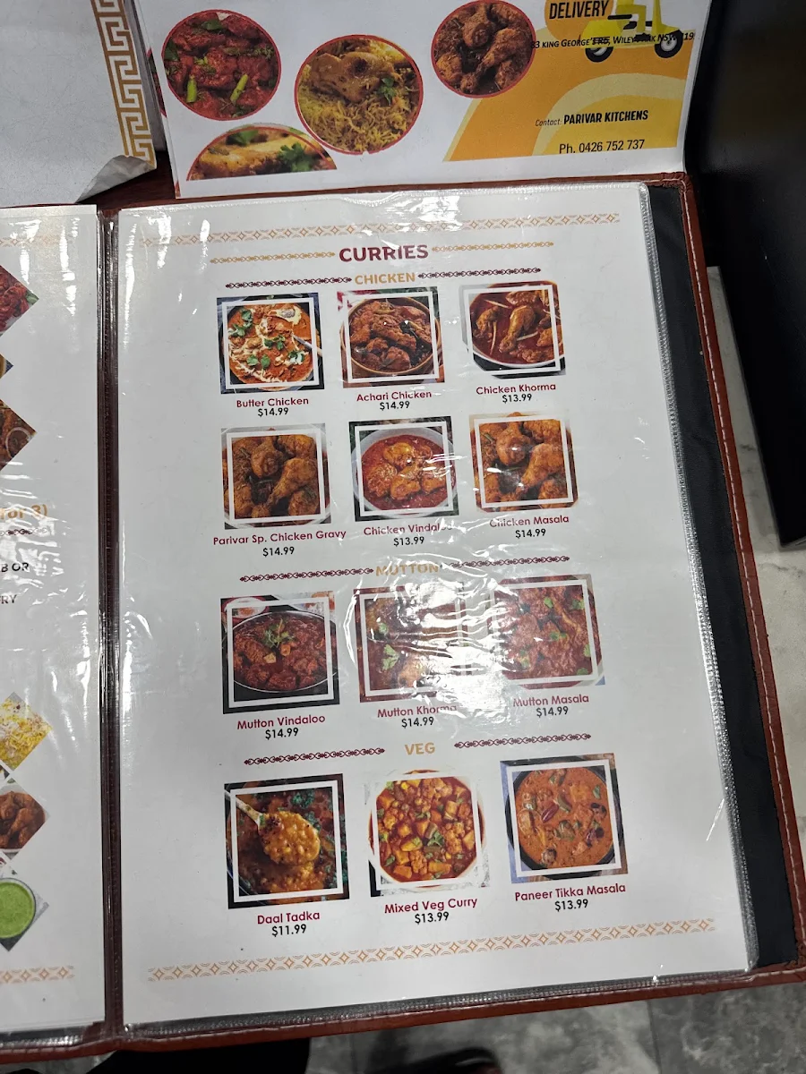 Menu, Parivar Restaurant (HALAL)
