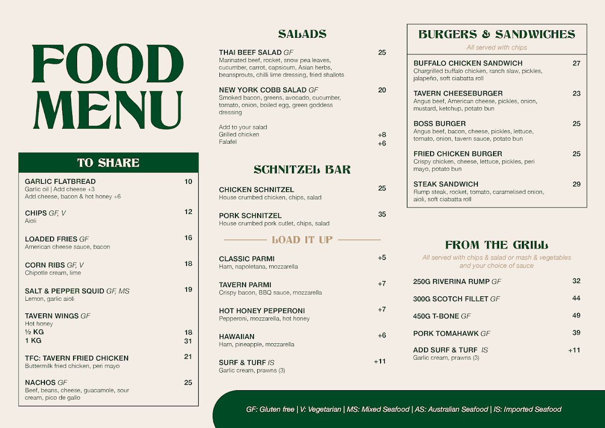 Menu, Chittaway Bay Tavern