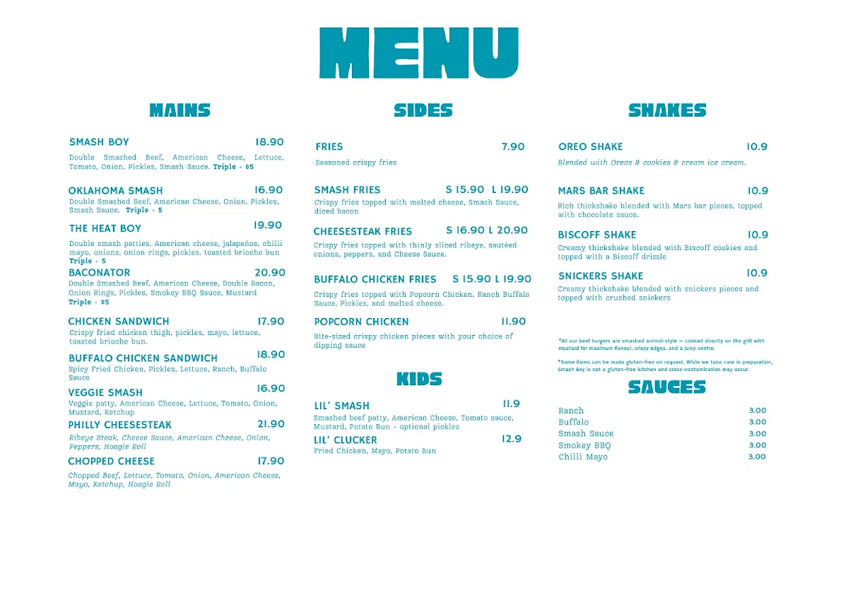 Menu, Smash Boy