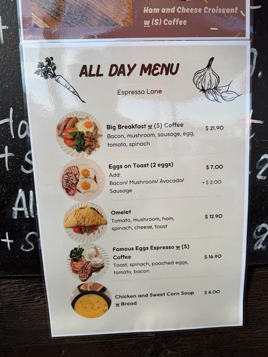 Menu, Espresso Lane Tunstall