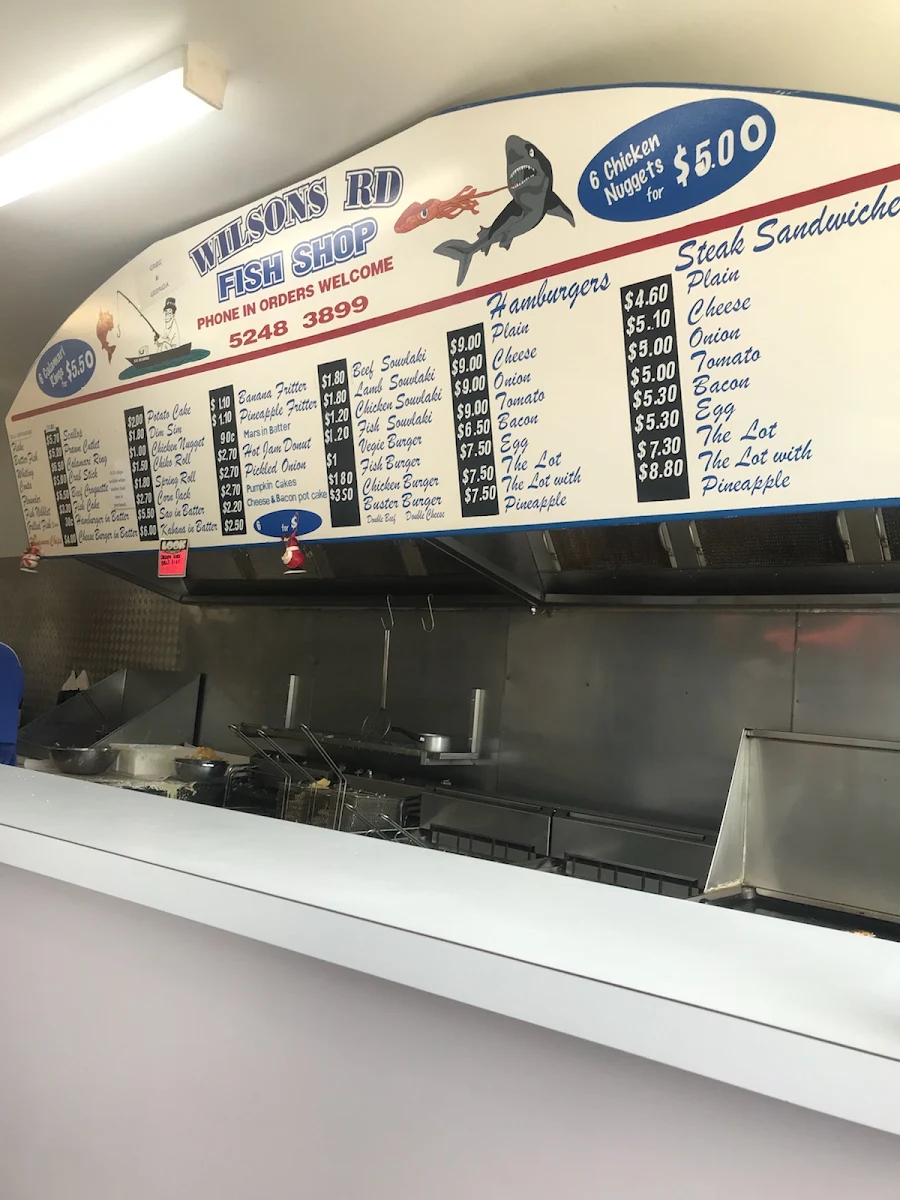 Menu, Wilsons Road Fish and Chips Shop Geelong