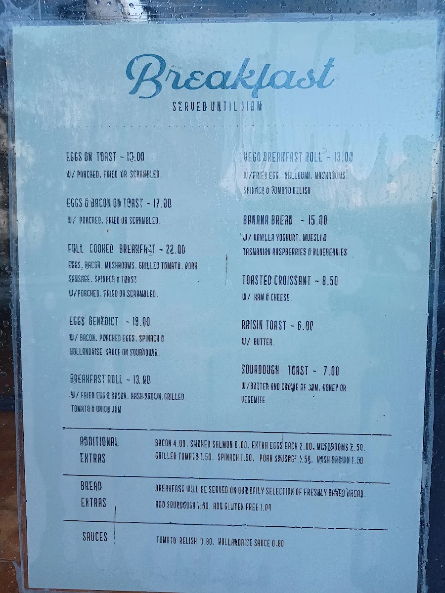 Menu, Blue Edge Bakery