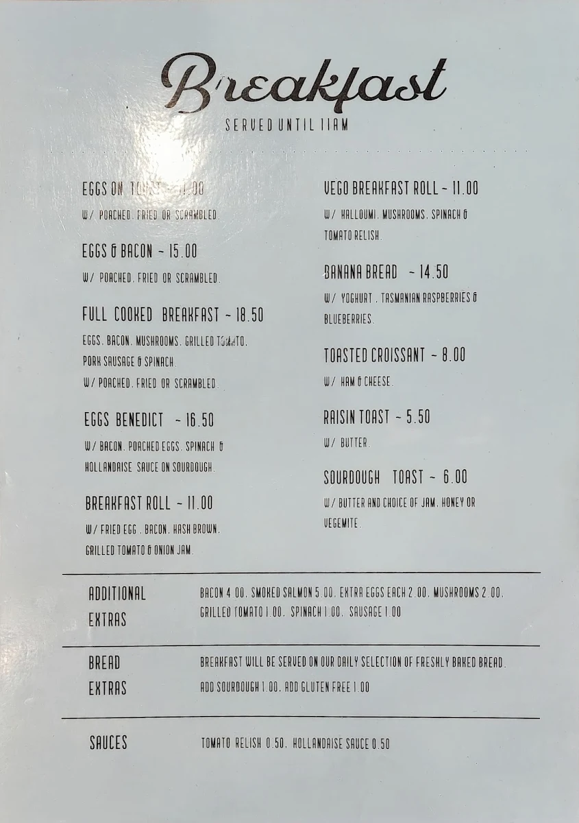 Menu, Blue Edge Bakery