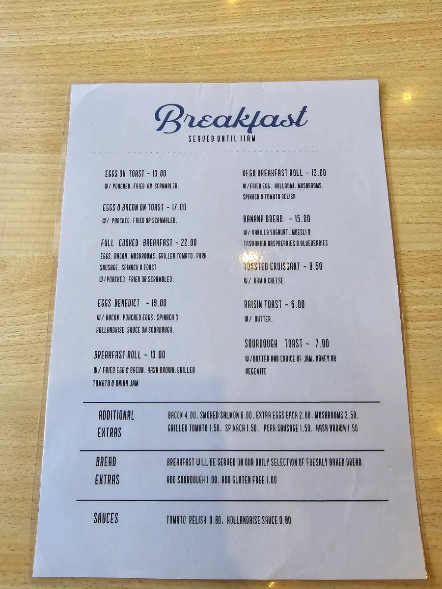 Menu, Blue Edge Bakery