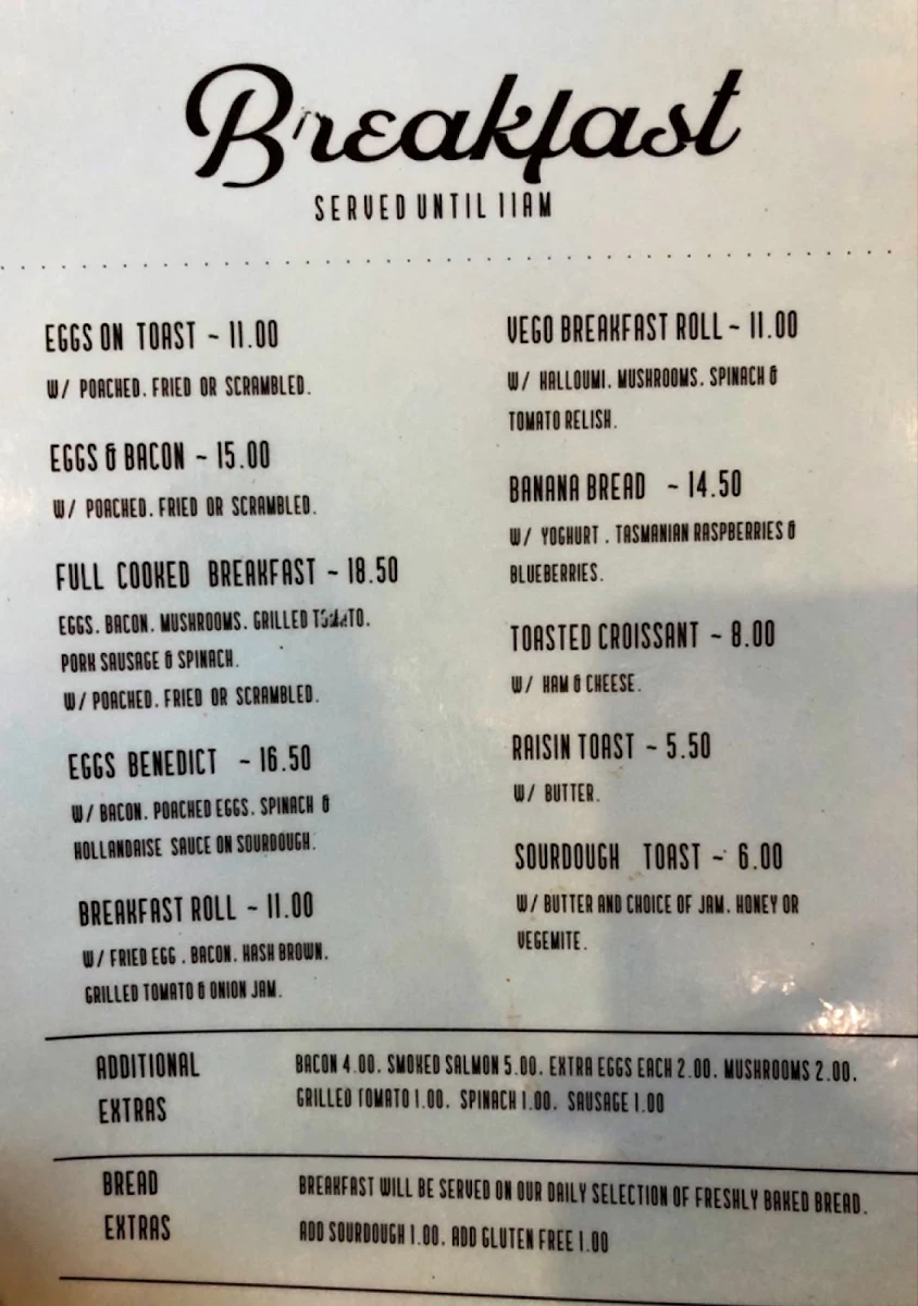 Menu, Blue Edge Bakery