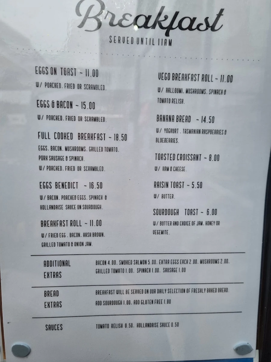 Menu, Blue Edge Bakery