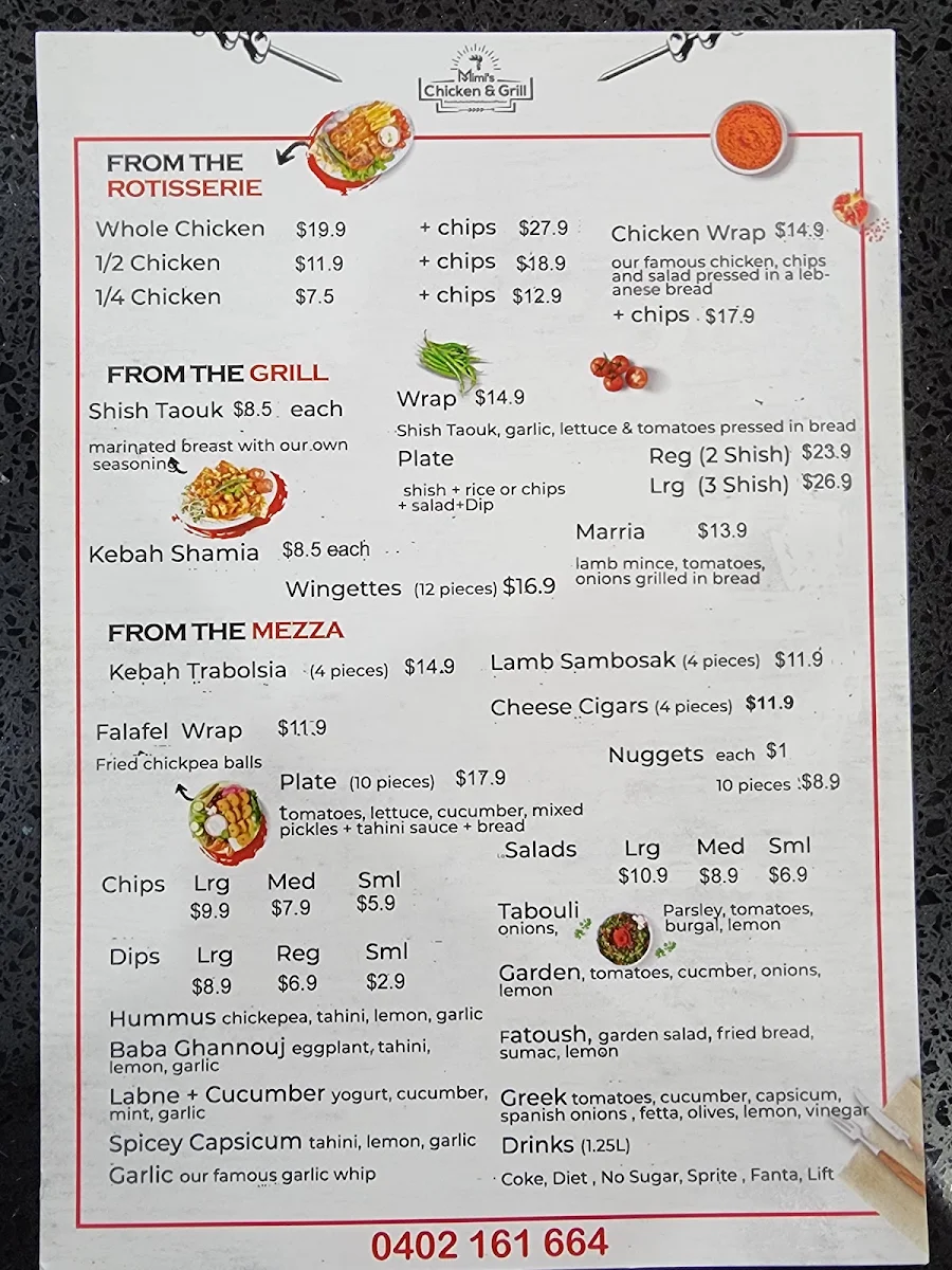 Menu, Mimi's Chicken & Grill