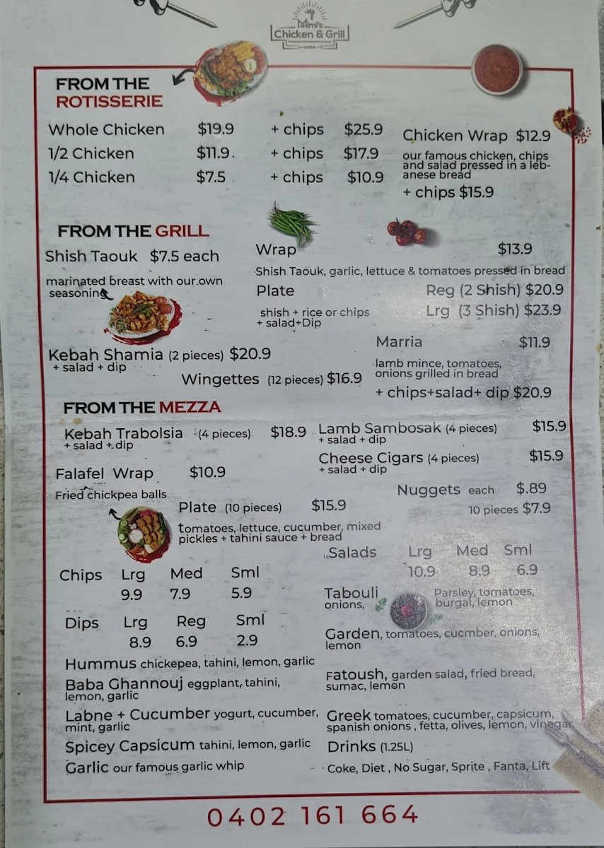 Menu, Mimi's Chicken & Grill