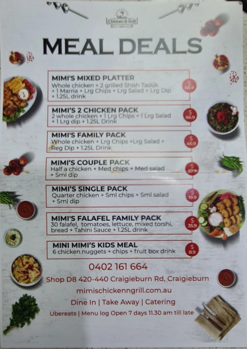 Menu, Mimi's Chicken & Grill