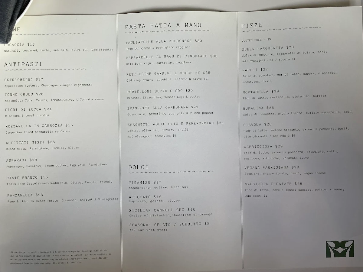 Menu, Ramona Trattoria & Bar || Coorparoo / Camp Hill