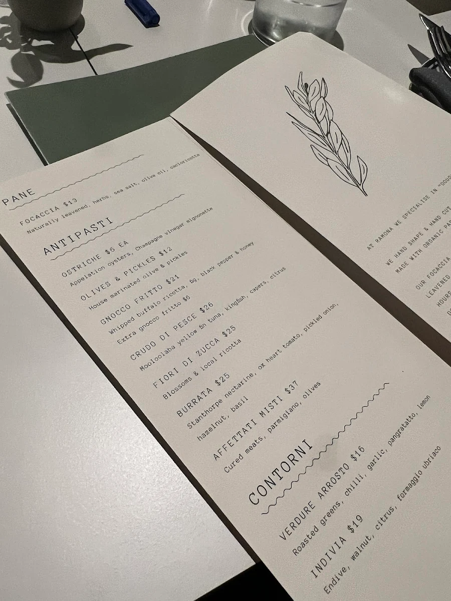 Menu, Ramona Trattoria & Bar || Coorparoo / Camp Hill