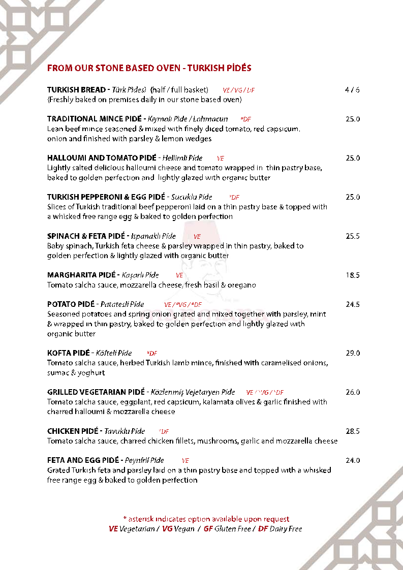 Menu, Marmara