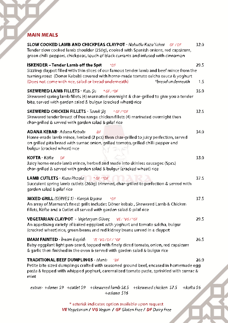 Menu, Marmara
