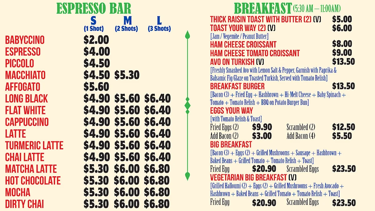 Menu, The River Port Cafe