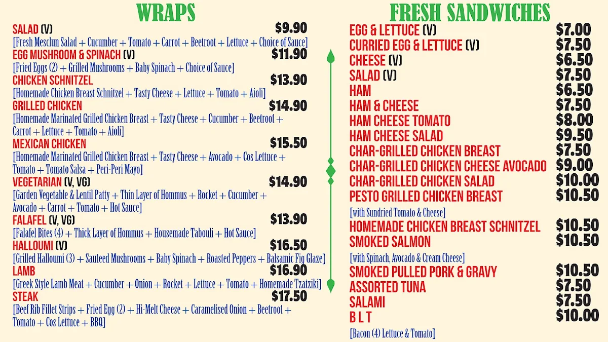 Menu, The River Port Cafe