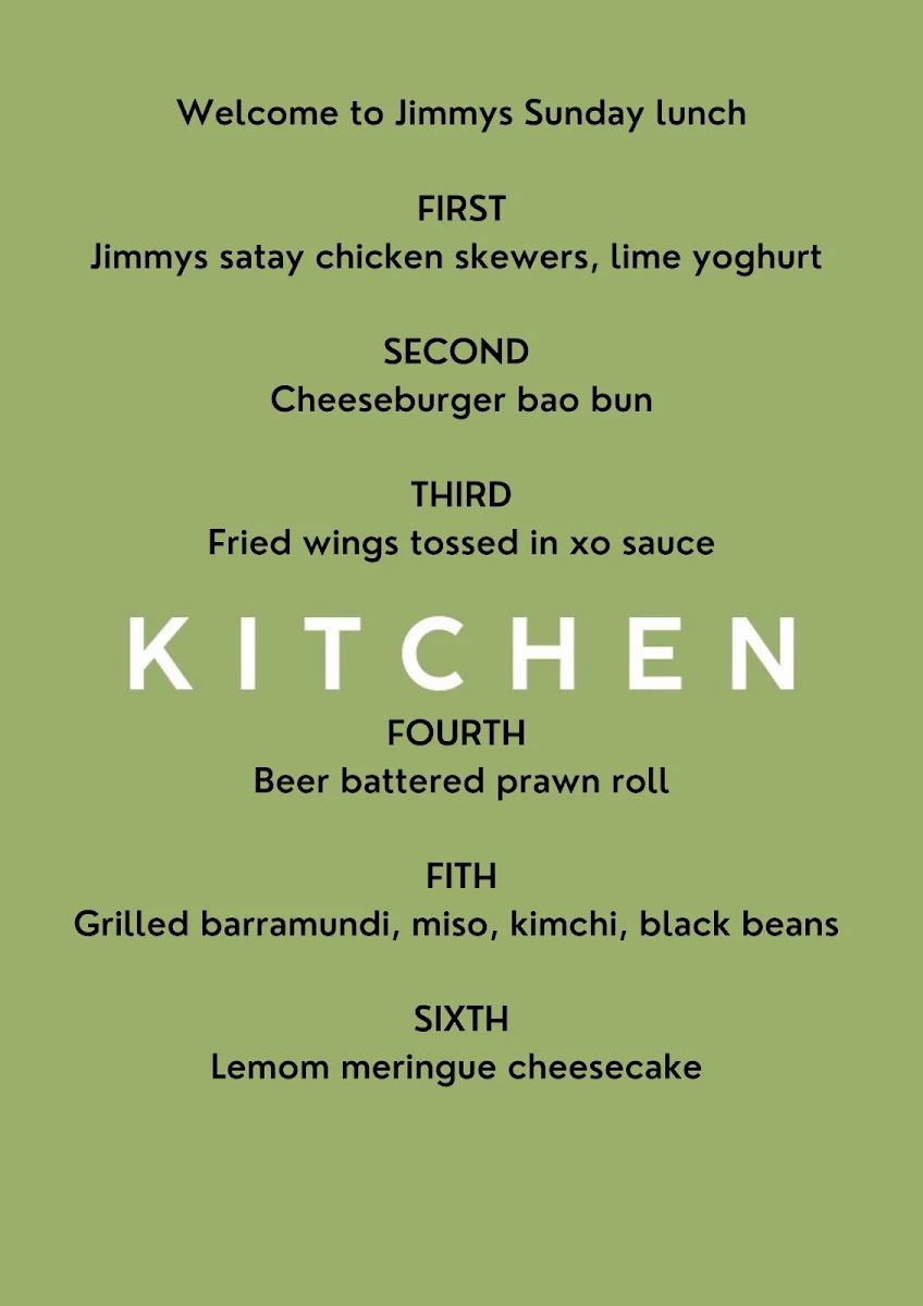 Menu, Jimmy's - Coffee & kitchen