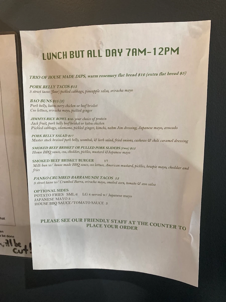 Menu, Jimmy's - Coffee & kitchen