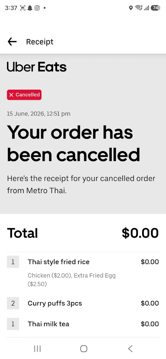 Menu, Metro Thai