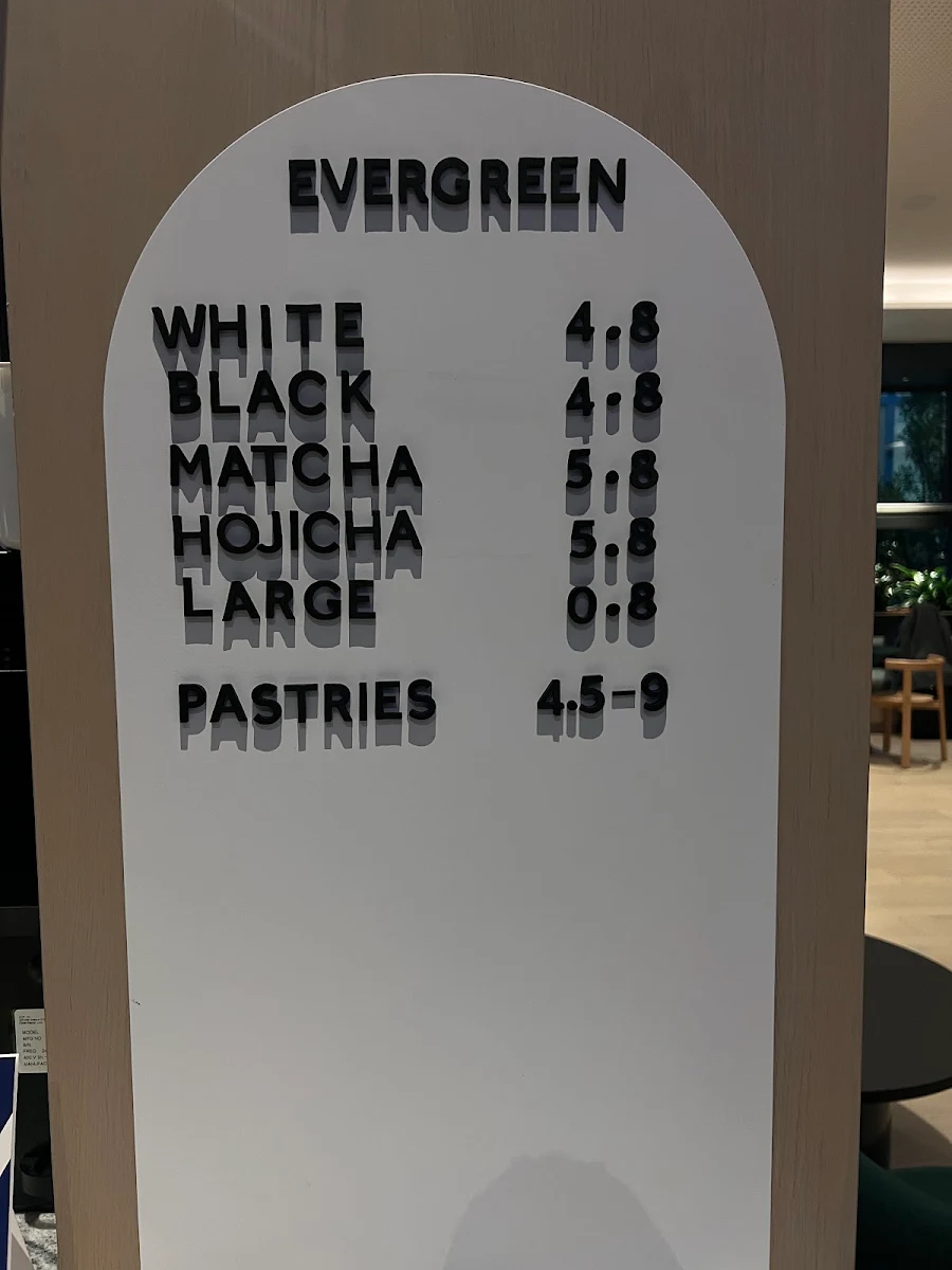Menu, Evergreen Cafe