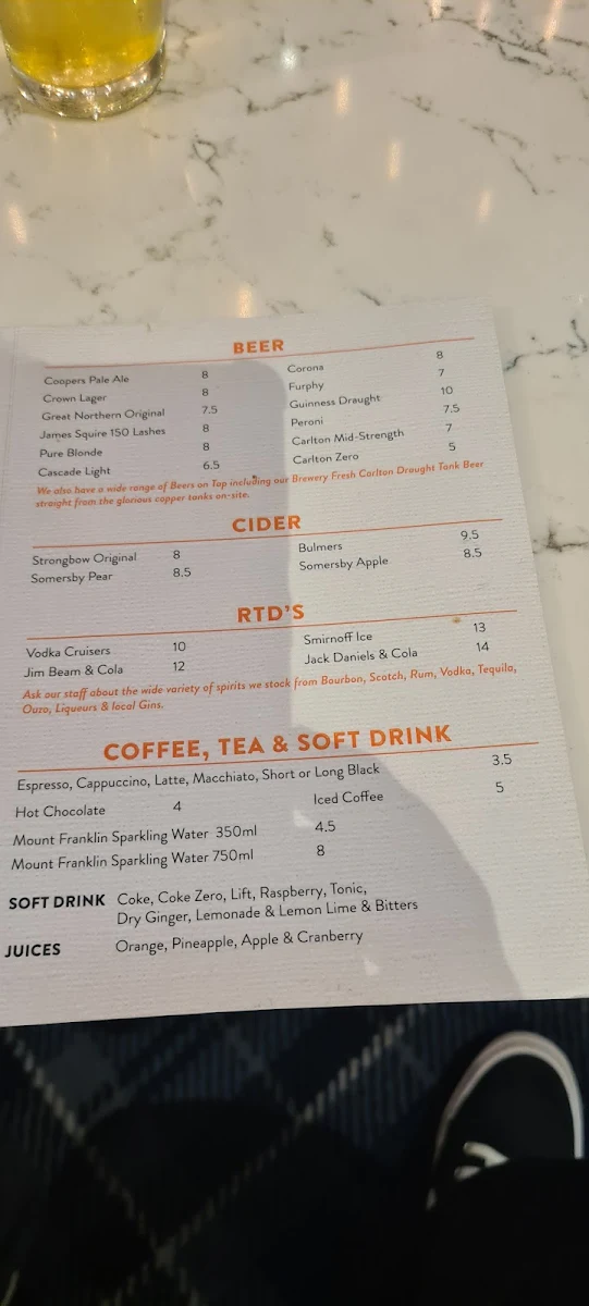 Menu, Diamond Creek Hotel