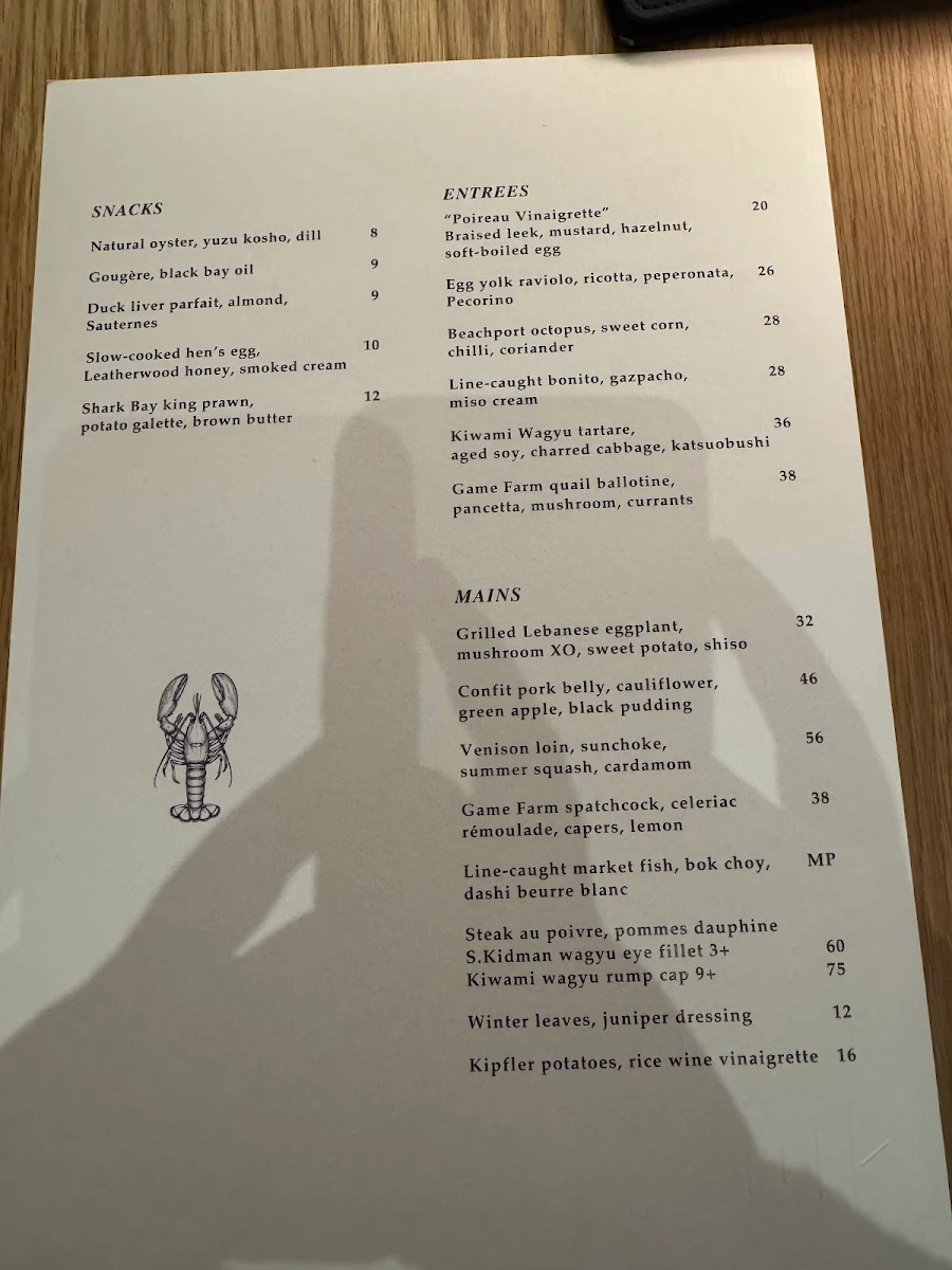 Menu, Station Road Adelaide