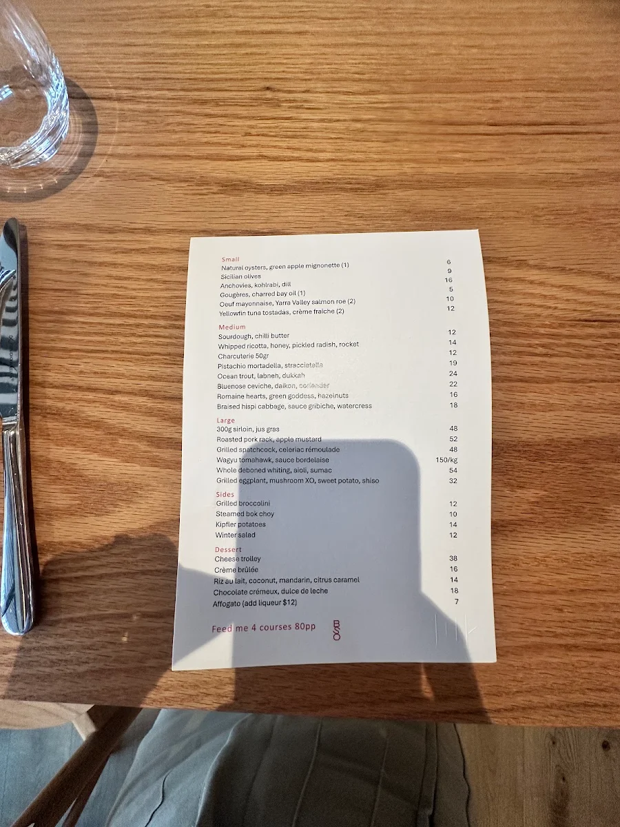 Menu, Station Road Adelaide