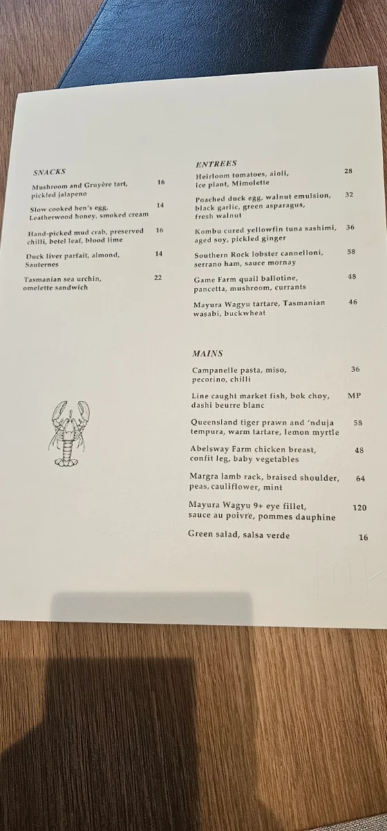 Menu, Station Road Adelaide