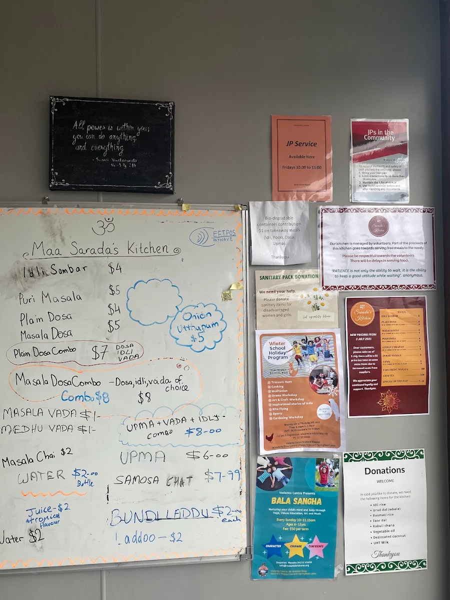 Menu, Maa Sarada's Cafe & Kitchen