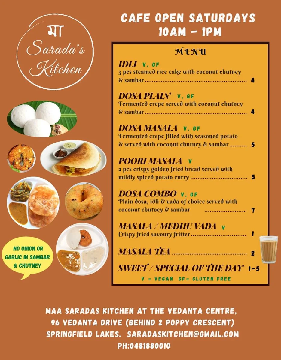 Menu, Maa Sarada's Cafe & Kitchen