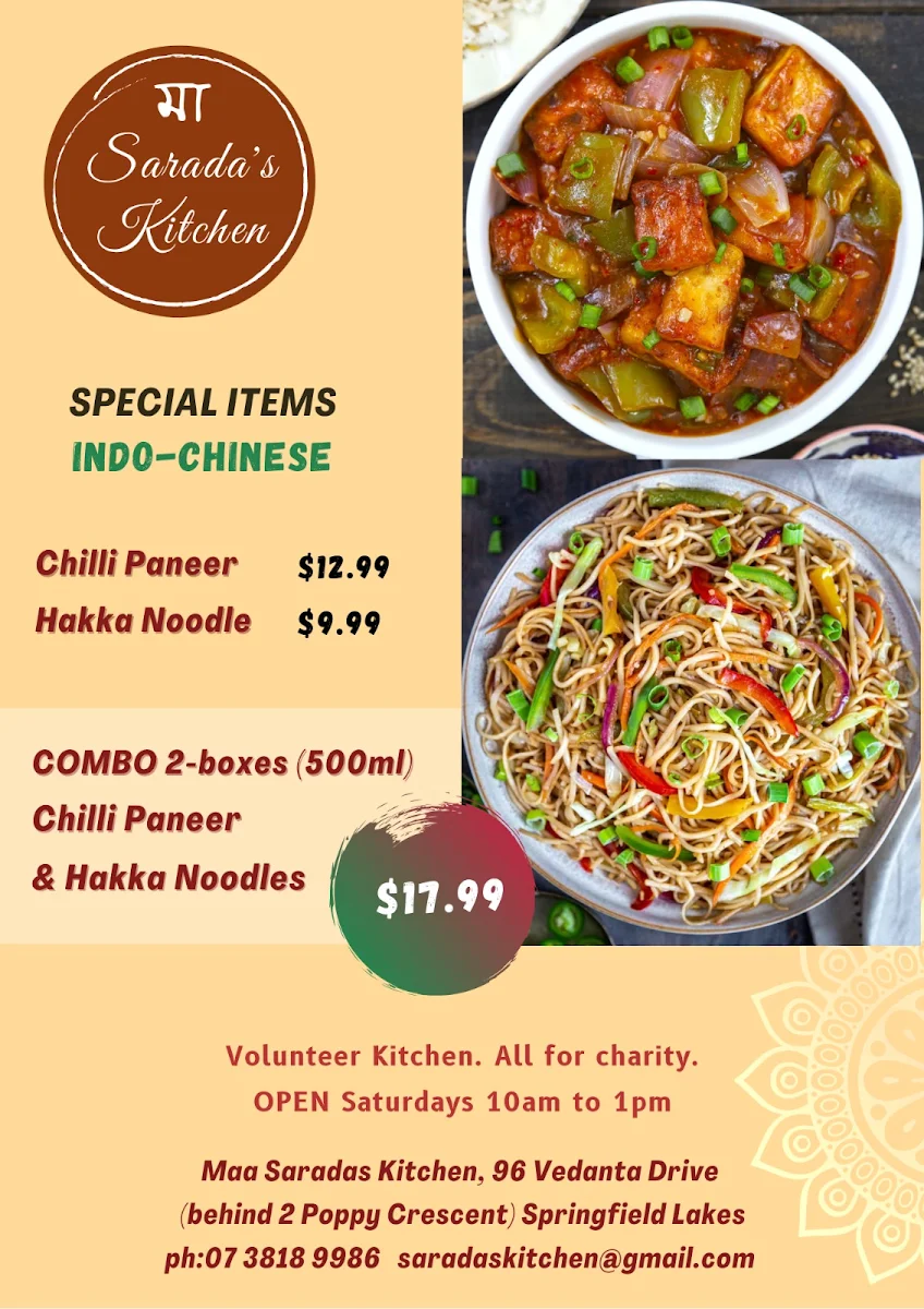 Menu, Maa Sarada's Cafe & Kitchen