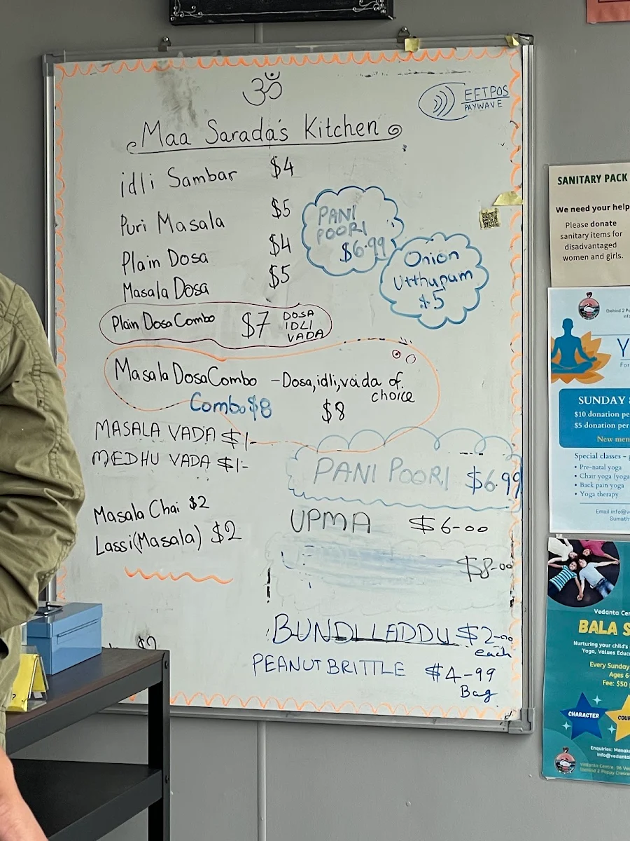 Menu, Maa Sarada's Cafe & Kitchen