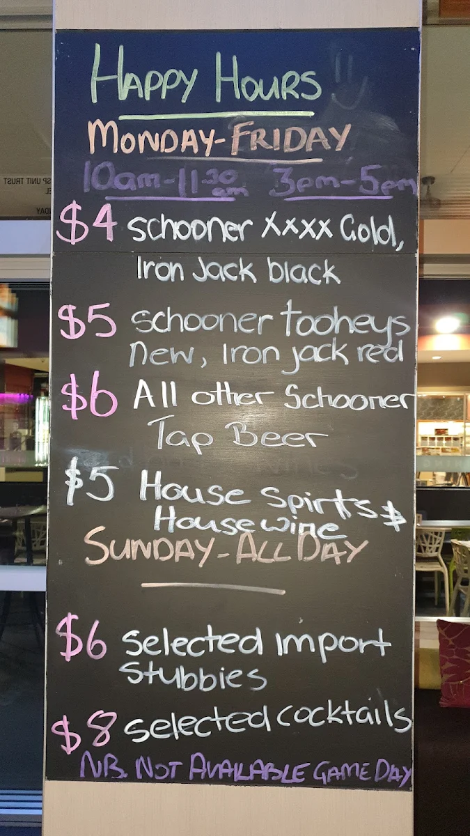 Menu, Woolloongabba Hotel