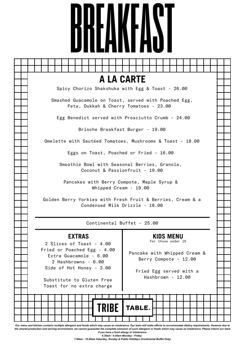 Menu, TRIBE TABLE
