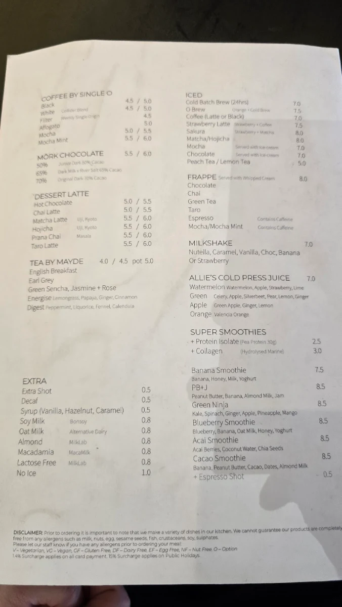 Menu, MAISON COFFEE