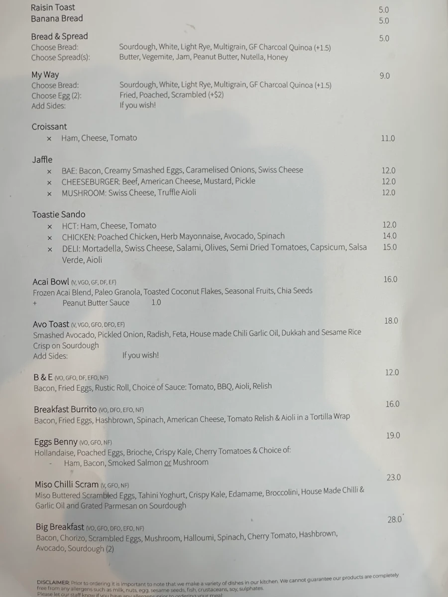 Menu, MAISON COFFEE
