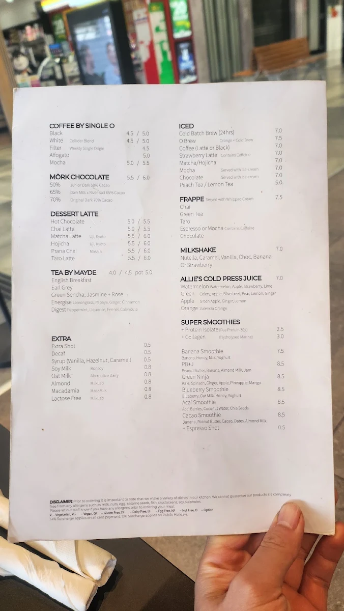 Menu, MAISON COFFEE