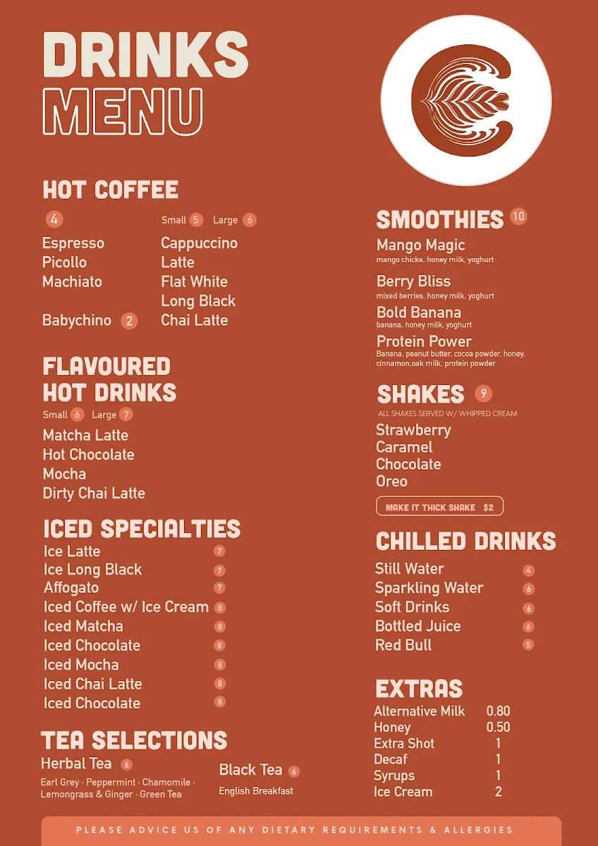 Menu, Cafe Cosy & Eatery