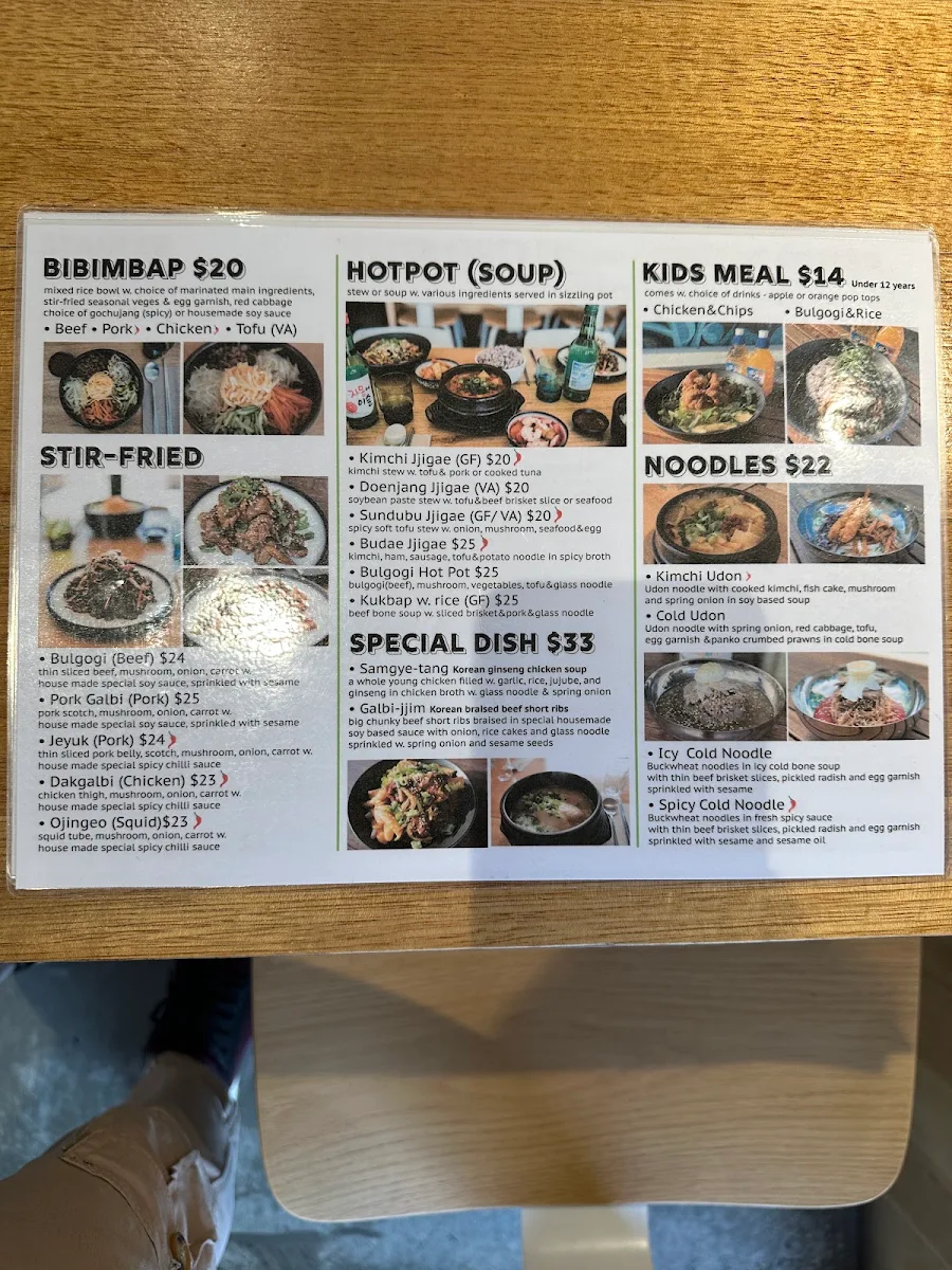 Menu, Young's Table