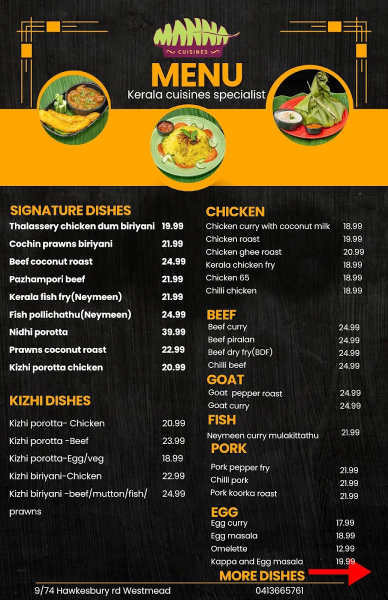 Menu, Manna Cuisines You Dream It We Make It