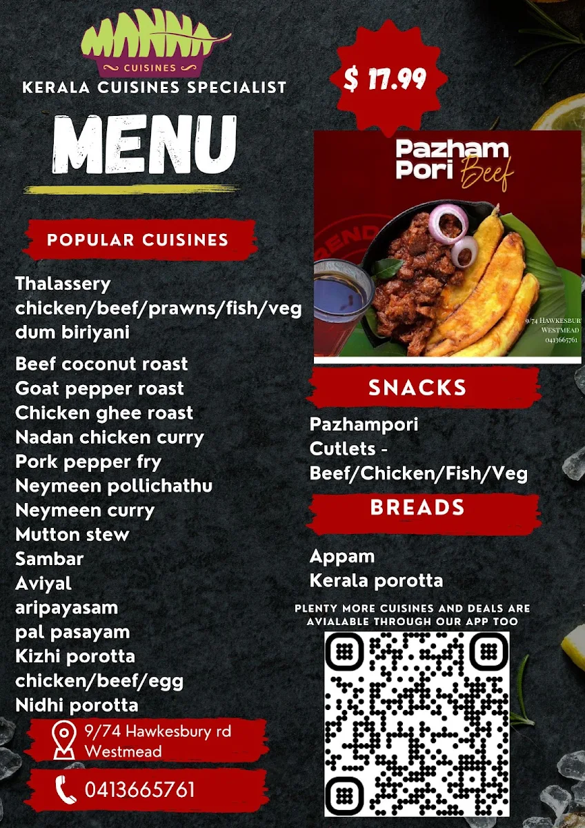 Menu, Manna Cuisines You Dream It We Make It