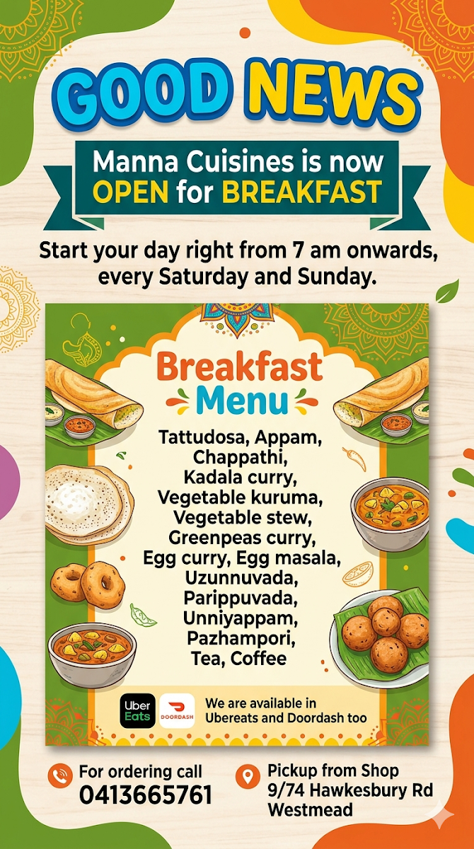 Menu, Manna Cuisines You Dream It We Make It