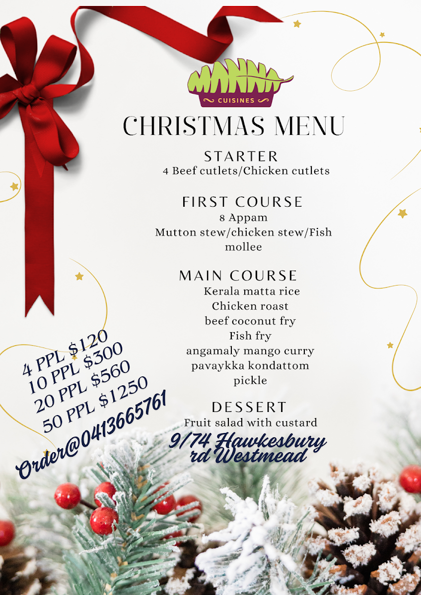 Menu, Manna Cuisines You Dream It We Make It