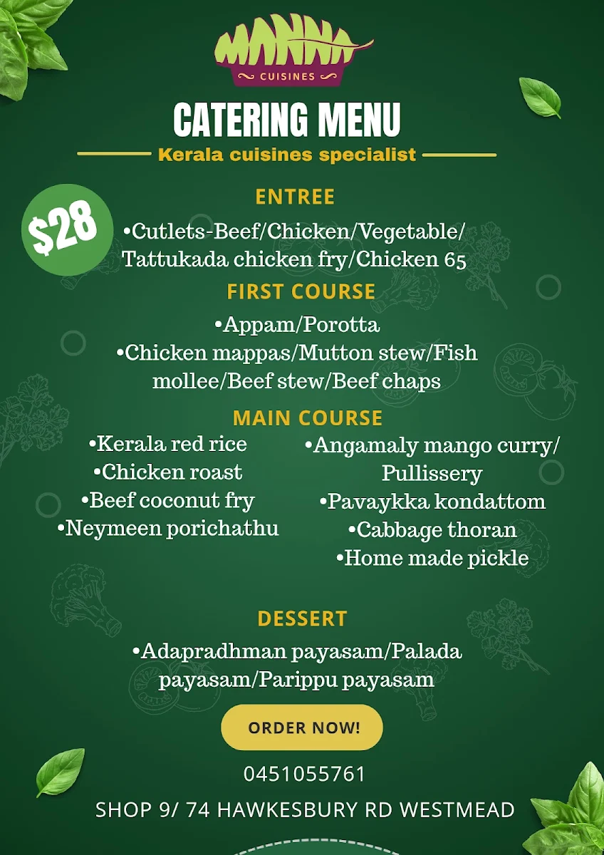 Menu, Manna Cuisines You Dream It We Make It