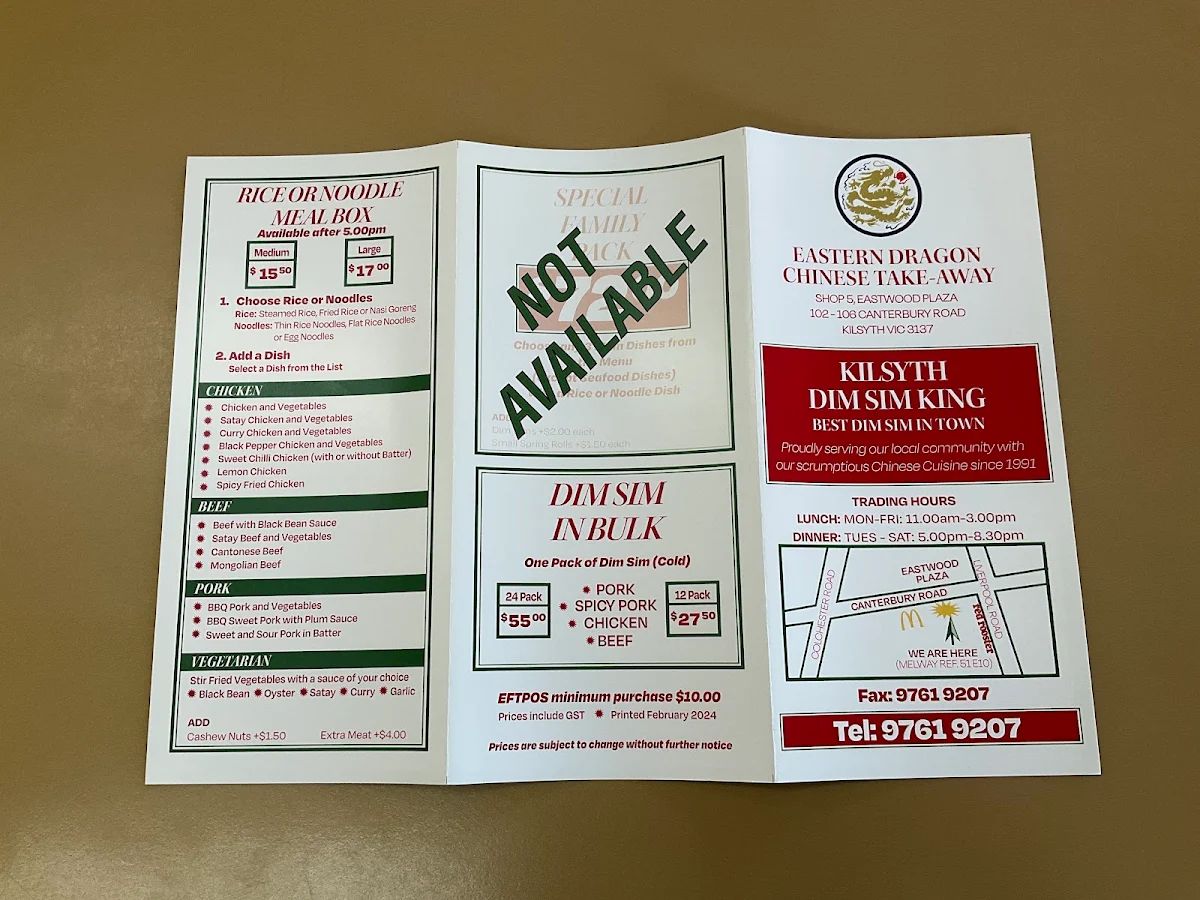 Menu, Dim Sim King