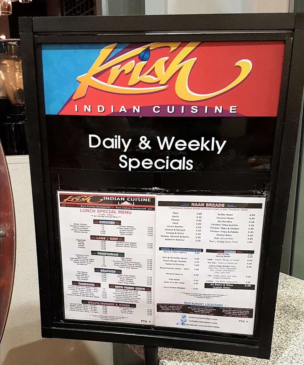 Menu, Krish Indian Robina
