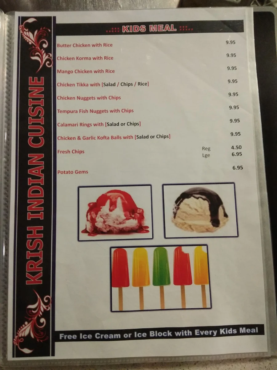 Menu, Krish Indian Robina