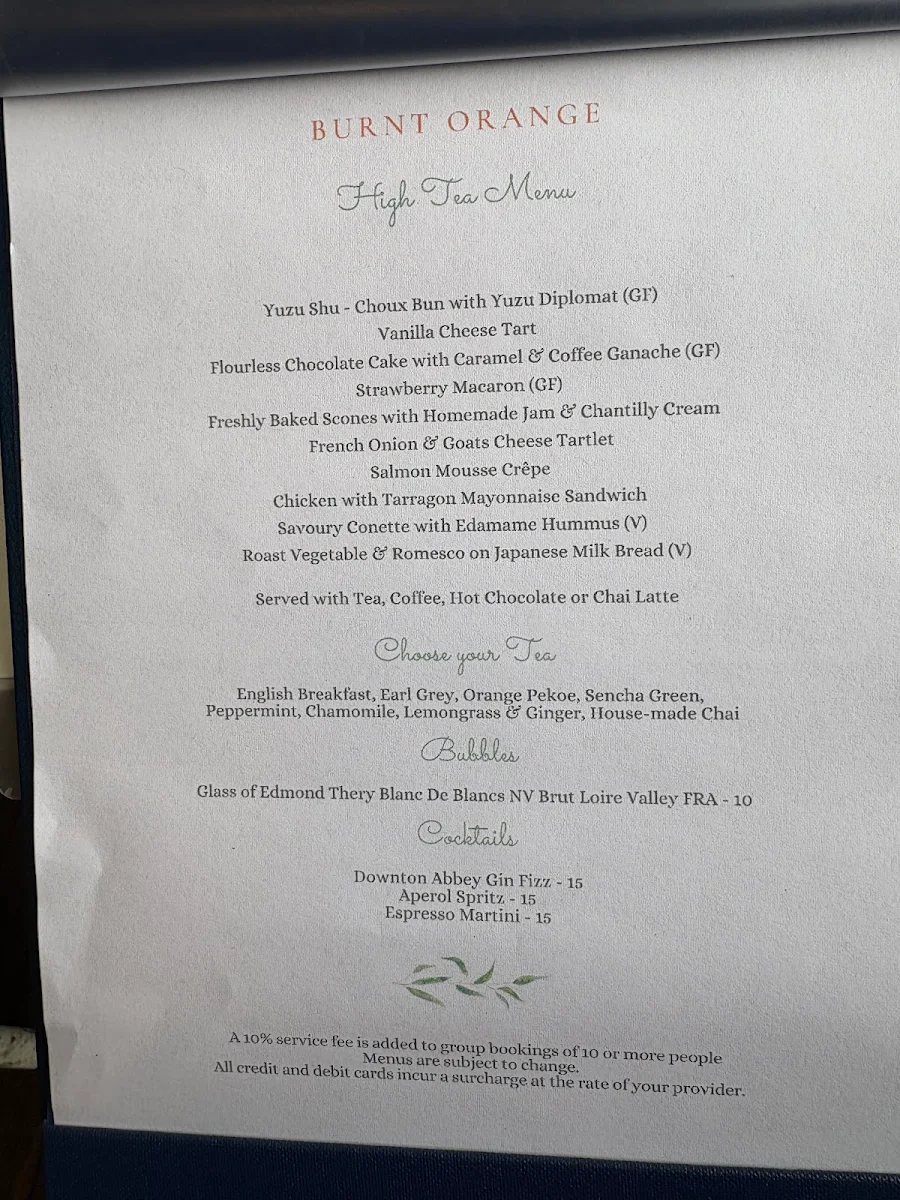 Menu, Burnt Orange